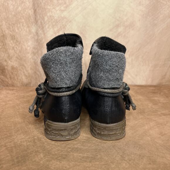 Rieker Strappy Rope Faux Leather Heeled Ankle Booties Outdoor Indie Sleaze Ski - Picture 4 of 10